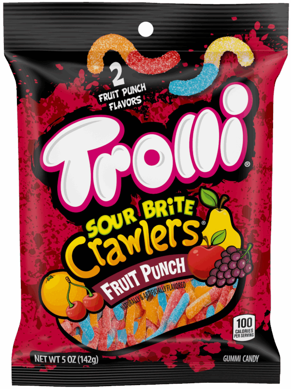 Trolli Sour Brite Crawlers Fruit Punch 5oz Peg Bag 12ct